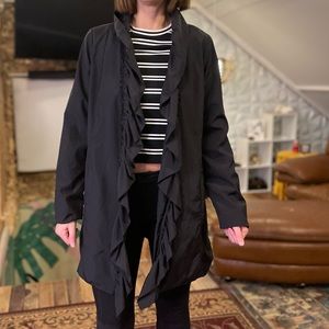 Oversized Black open front cardigan blazer jacket with dramatic ruffle collar